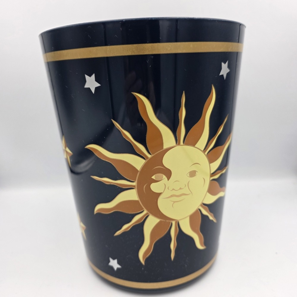 Vtg 90s Home Trends Midnight Celestial Star Moon Sun Blue Bathroom Waste Basket